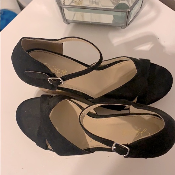 Black Cork Wedge Sandals - Picture 2 of 4
